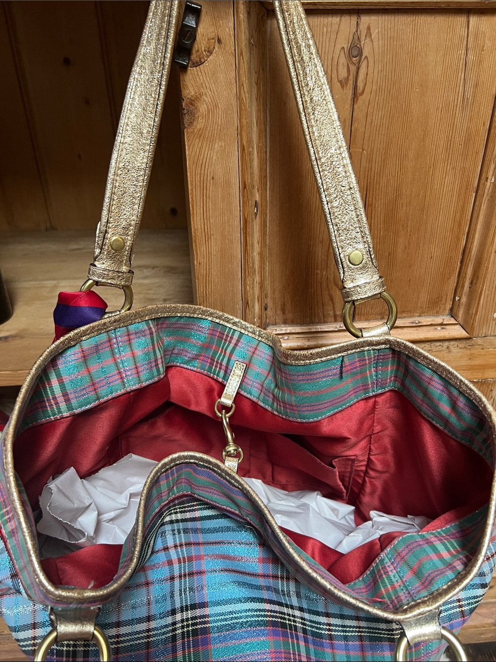 Coach 15887 Poppy Tartan Bella Bucket Tote - Picture 9 of 13